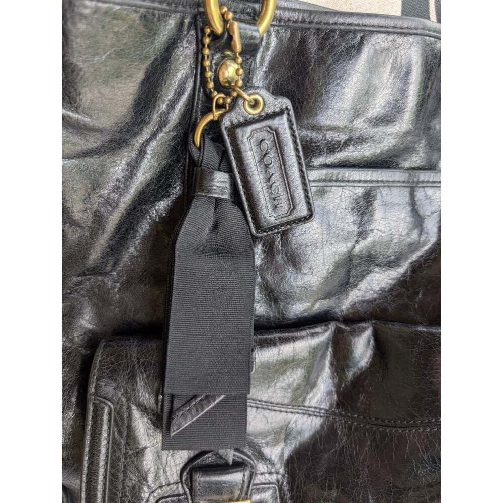 Coach Poppy Black Distressed Leather Chain Strap Tote Shoulder Bag Pink Lining - Picture 4 of 12